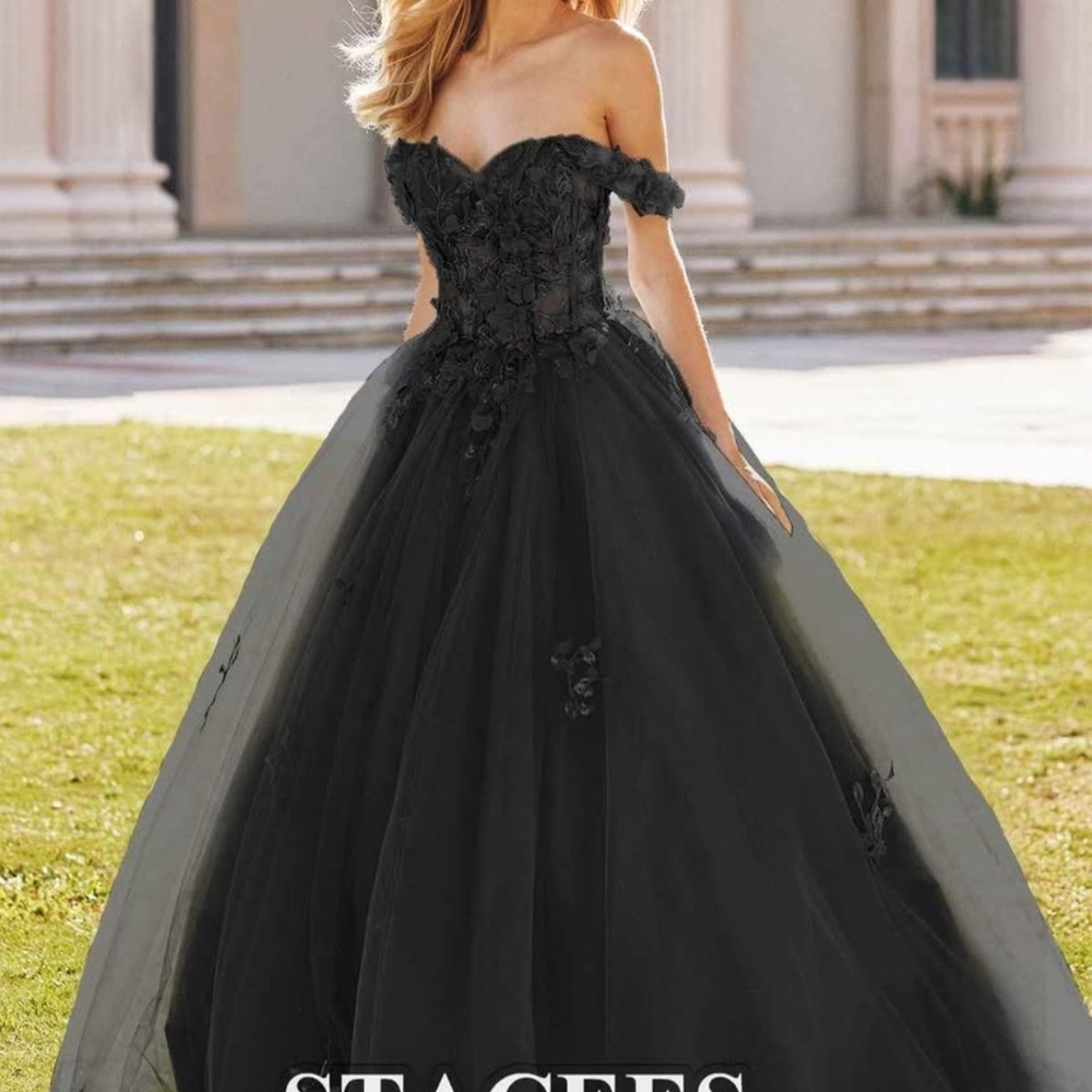 Black Off-Shoulder Ball Gown Quince Prom Dress